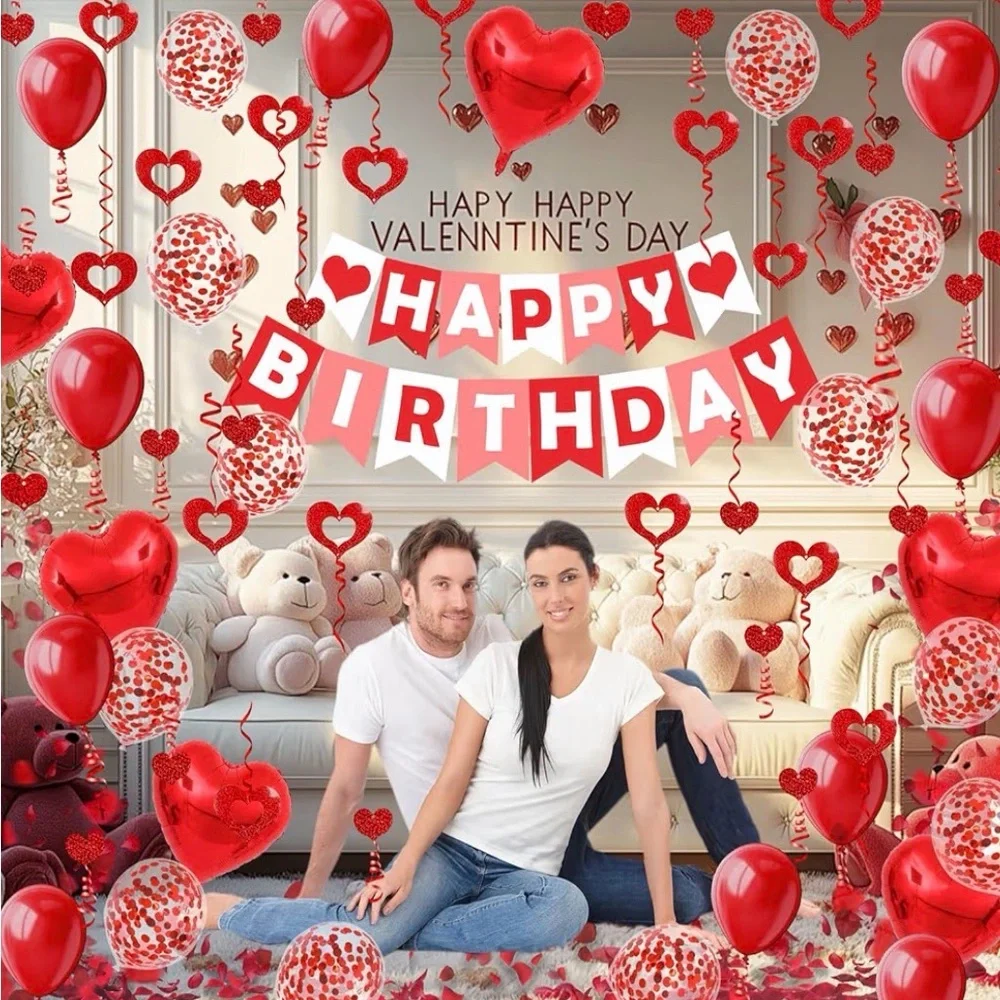 Birthday Valentine’s Day Red Heart Party Decoration Set